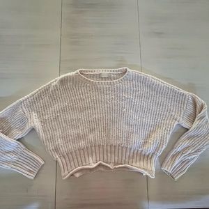 Altar’d State crop crewneck ivory pullover sweater.